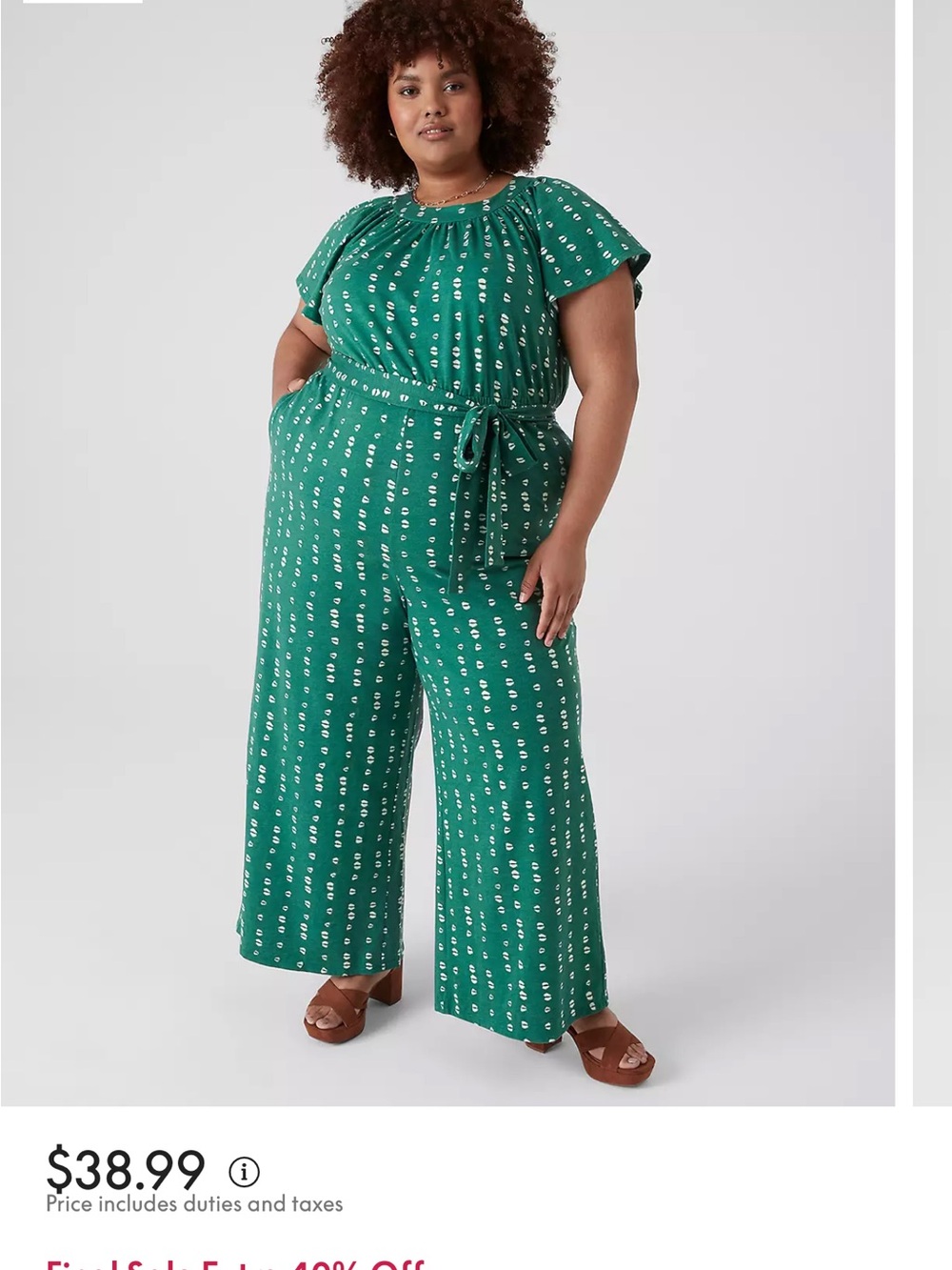 Lane Bryant Emerald Green Printed Wide-Leg Jumpsuit